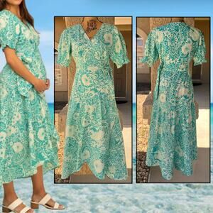 Pinkblush Teal Floral Paisley Wrap Maternity Dress Size M